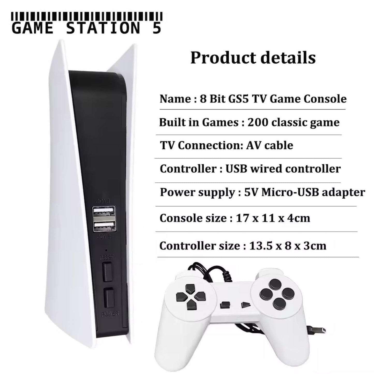 Game Station 5 – retro konsolė su 200 žaidimų + 2 valdikliai