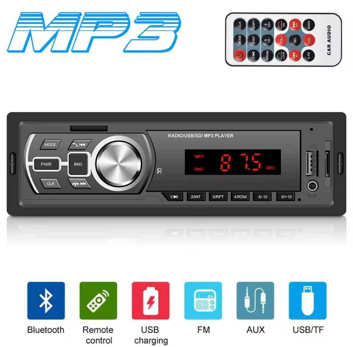 AUTOMOBILIO RADIJAS BLUETOOTH MP3 SU NUOTOLINIO VALDYMO PULTU