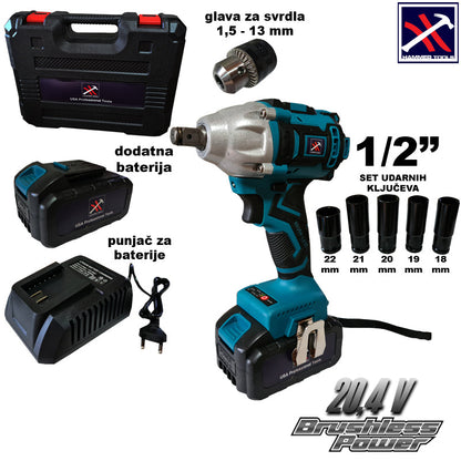 Hammer Tools akumuliatorinis suktuvas X2 ličio jonų akumuliatoriai + grąžto galvutė 1,5-13 mm + 5 antgaliai 18, 19, 20, 21, 22 mm