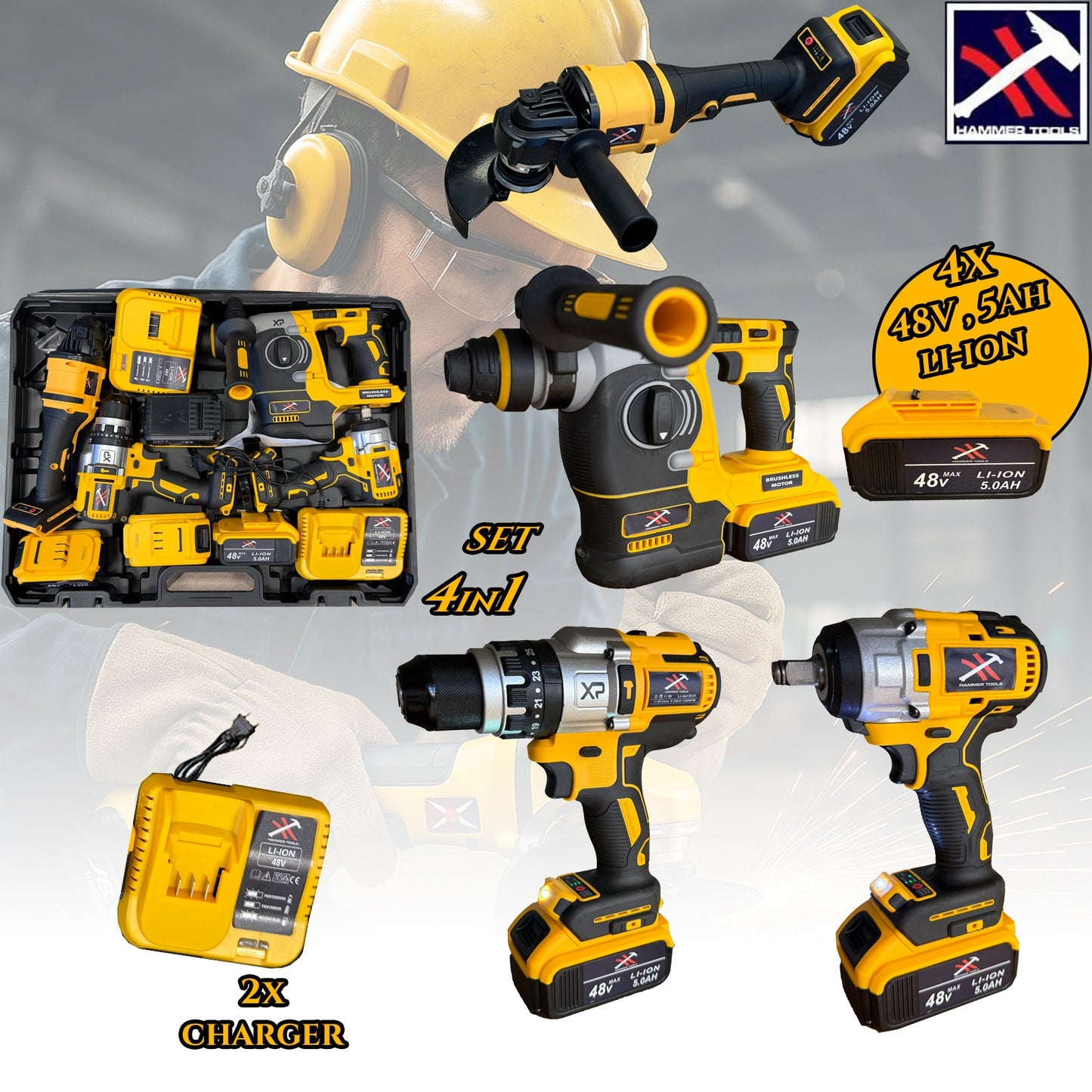 HAMMER TOOLS 4in1 rinkinys - 4x48V 5Ah Li-Ion