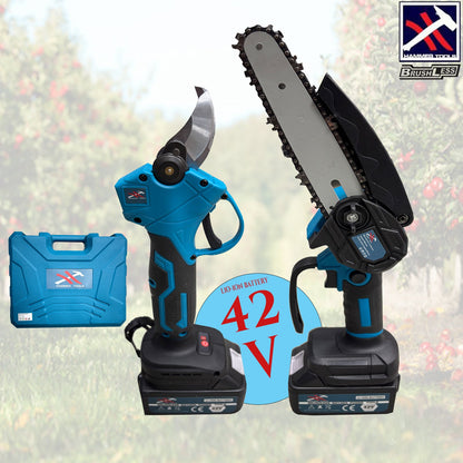 MINI AKUMULIATORINIS PJŪKLAS + AKUMULIATORINĖS ŽIRKLĖS 42V X2 BATERIJOS HAMMER TOOLS