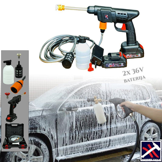 AKUMULIATORINIS AUKŠTO SLĖGIO PLOVIMO ĮRENGINYS-MINIWASH 36V SU 2 BATERIJOMIS IR PILNA ĮRANGA HAMMER TOOLS