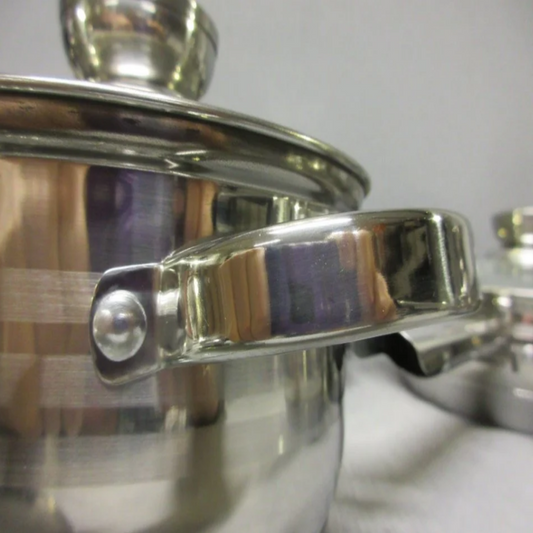 12 dalių sunkus puodų rinkinys iš INOX 18/10 plieno