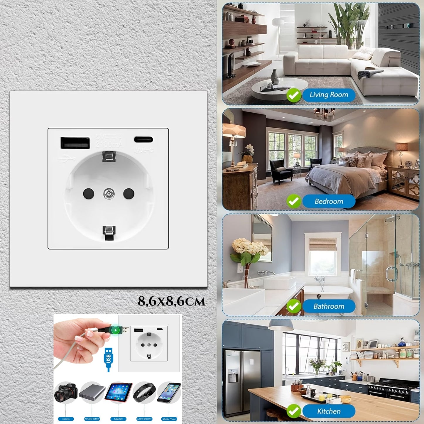 Dvigubas sieninis lizdas (USB + C)
