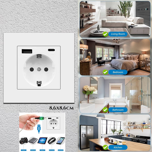 Dvigubas sieninis lizdas (USB + C)