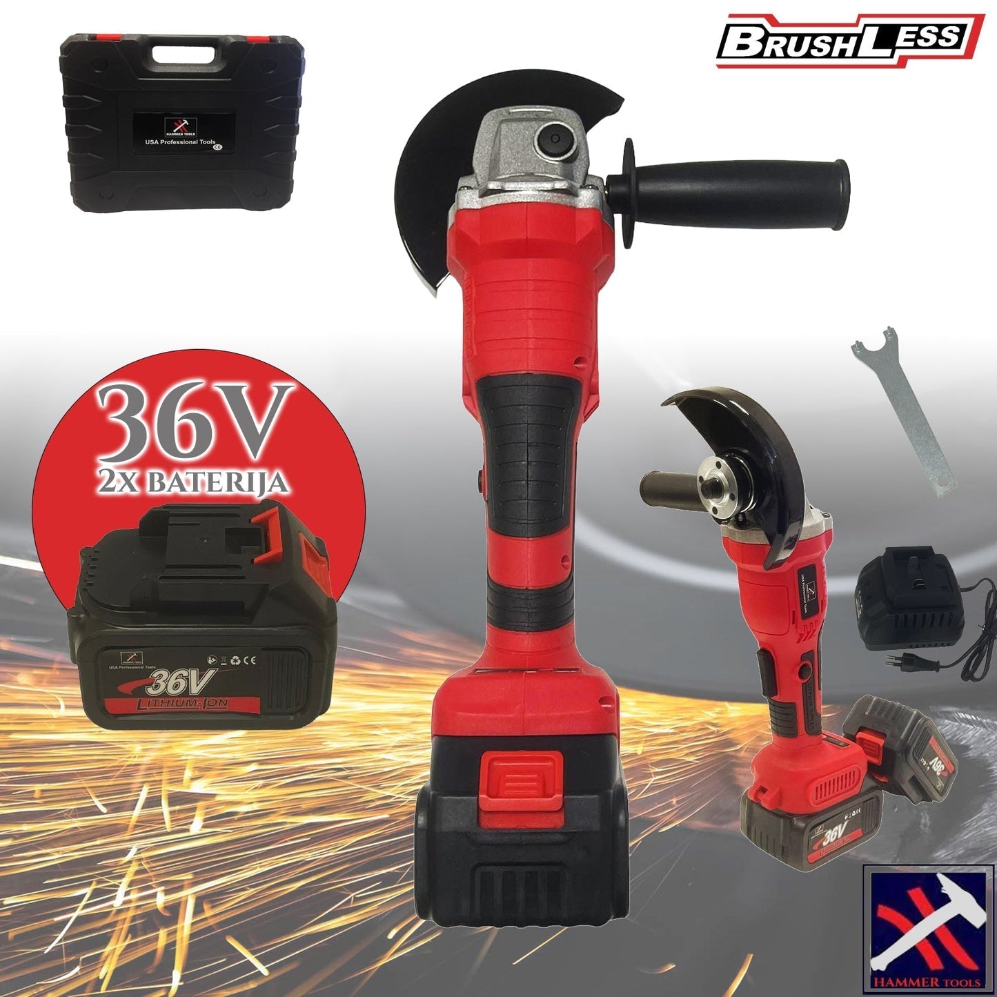 AKUMULIATORINIS ŠLIFUOKLIS SU 2 BATERIJOMIS 36V HAMMER TOOLS