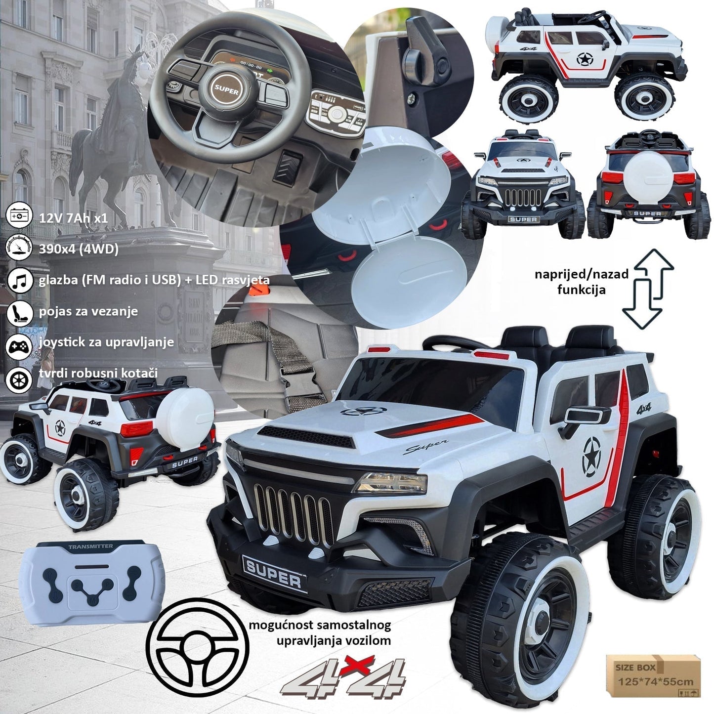 AKUMULIATORINIS AUTOMOBILIS 4WD SU SAVARANKIŠKU VALDYMU + NUOTOLINIS VALDIKLIS TĖVAMS