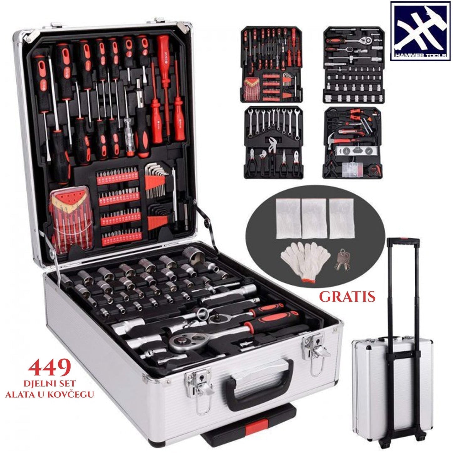 449 DALIŲ LAGAMINAS + NEMOKAMOS HAMMER TOOLS PIRŠTINĖS