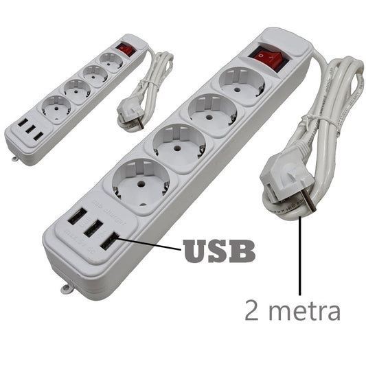 Prailginimo laidas (4 lizdai, 3 USB įėjimai) 2 VNT.