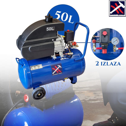 KOMPRESORIUS HAMMER TOOLS 50L SU 2 IŠĖJIMAIS