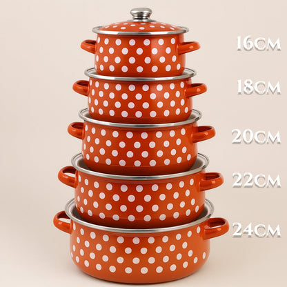 Retro rinkinys emaliuotų puodų 5 dalių (16–24 cm)