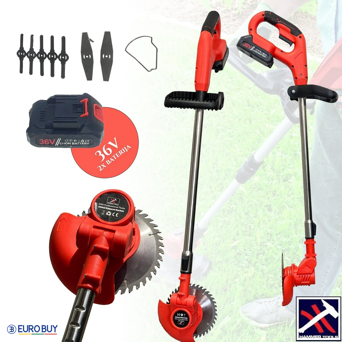 AKU TRIMMER 36V SA 2 BATERIJE I PUNOM OPREMOM HAMMER TOOLS