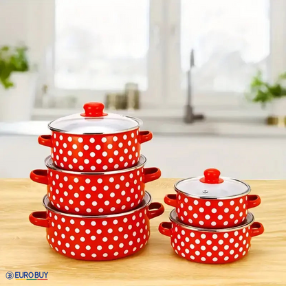 Retro rinkinys emaliuotų puodų 5 dalių (16–24 cm)