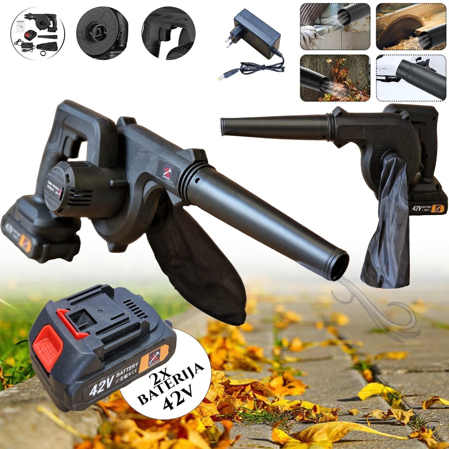 AKUMULIATORINIS ORO PŪSTUVAS IR SIURBLYS 42V SU 2 BATERIJOMIS HAMMER TOOLS